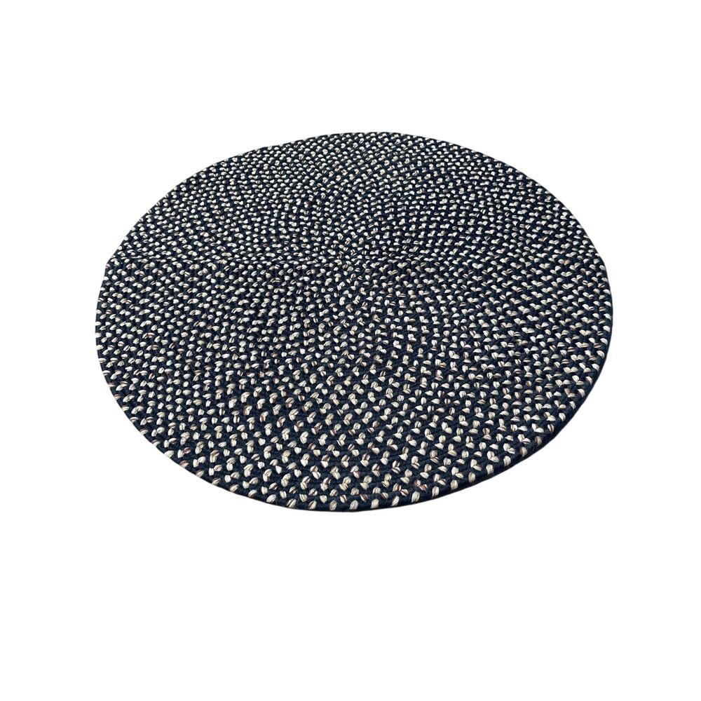 Round 3 ft Braided Area navy and white wool rug
